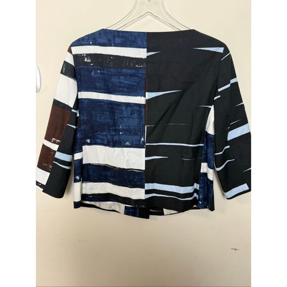 Akris Punto Abstract Striped Cotton Top Blue Brown Black White Size 10 - Picture 4 of 5